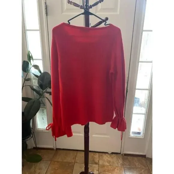 Ann Taylor ribbed red sweater with bows at cuffs size XL - Picture 7 of 7
